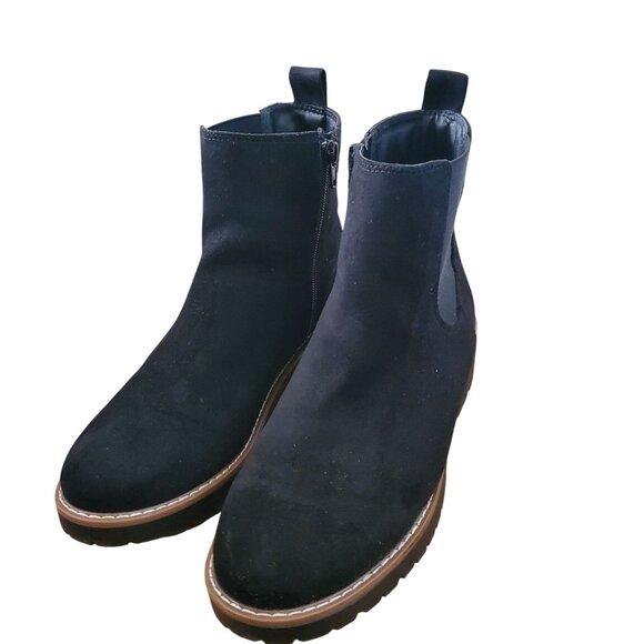 Kensie 9 Kayla B Chelsea Boot Faux Suede Zipper Ankle Bootie Chunky Shoe Black - Picture 3 of 10